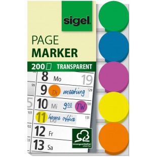 SIGEL HN301 Marque-pages adhesifs en papier film transparent, 200 feuilles 5 x 1,5 cm, 5 couleurs