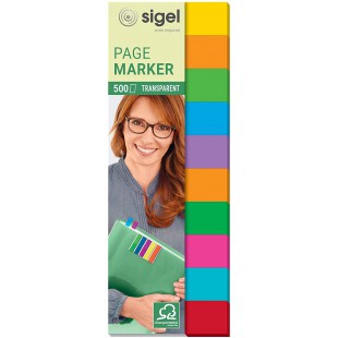 SIGEL HN684 Marque-pages adhesifs en papier film transparent, 500 feuilles de 4,4 x 1,25 cm, 9 couleurs