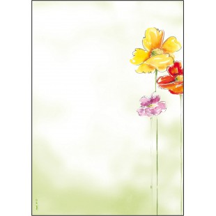 SIGEL DP123 Papier a  lettres, 21 x 29,7 cm, 90g/m², Fleurs de printemps, jaune, rouge, vert et rose, 50 feuilles