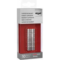 SIGEL GL701 Lot de 10 aimants cylindriques, neodyme N42, pour tableaux magnetiques, Ø 1 x 1 cm, argente