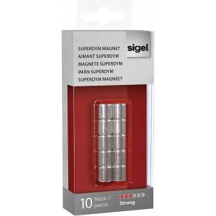 SIGEL GL701 Lot de 10 aimants cylindriques, neodyme N42, pour tableaux magnetiques, Ø 1 x 1 cm, argente