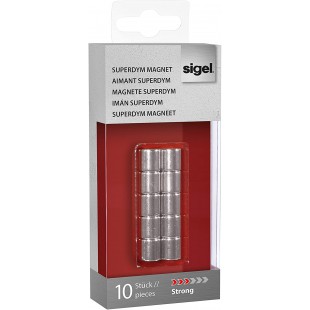 SIGEL GL701 Lot de 10 aimants cylindriques, neodyme N42, pour tableaux magnetiques, Ø 1 x 1 cm, argente