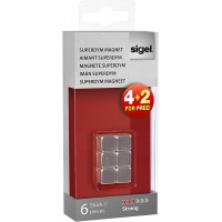 SIGEL GL192 Lot de 6 des aimantes, neodyme N42, pour tableaux magnetiques, 1x1x1 cm, argente