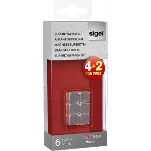 SIGEL GL192 Lot de 6 des aimantes, neodyme N42, pour tableaux magnetiques, 1x1x1 cm, argente