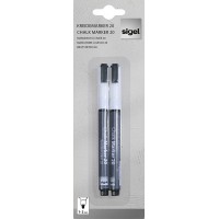 SIGEL GL178 Lot de 2 marqueurs a  craie liquide 20, effacables. Pointes ogives Ø 1 a  2 mm, blanc