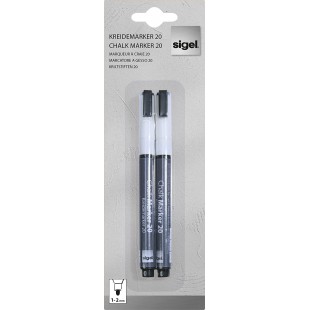 SIGEL GL178 Lot de 2 marqueurs a  craie liquide 20, effacables. Pointes ogives Ø 1 a  2 mm, blanc
