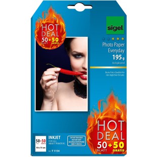 SIGEL T1154 Papier photo "Hot Deal", 10 x 15 cm, 195g/m², 50 feuilles + 50 feuilles gratuit