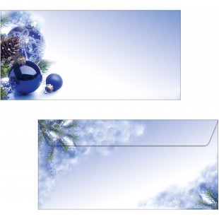 SIGEL DU036 Enveloppes motif boules de Noel bleu, format DL (11 x 22 cm), 50 pieces