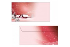 SIGEL DU033 Enveloppes motif village de Noel rouge, format DL (11 x 22 cm), 50 pieces