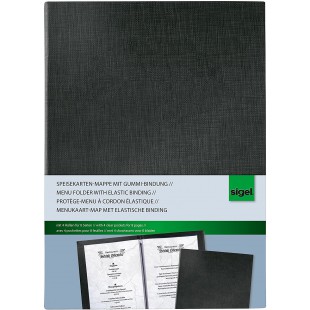SIGEL SM110 Protege-menus a cordon elastique, 24 x 34 x 1,2 cm, similicuir aspect lin, noir