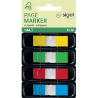 SIGEL HN495 Marque-pages adhesifs en papier film transparent, en distributeur Z, 144 feuilles 4,3 x 1,2 cm, Color-Ti