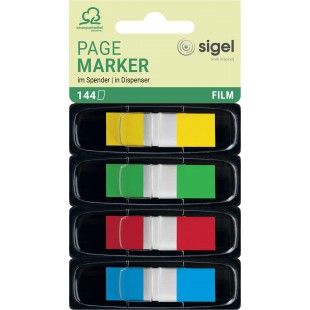 SIGEL HN495 Marque-pages adhesifs en papier film transparent, en distributeur Z, 144 feuilles 4,3 x 1,2 cm, Color-Ti