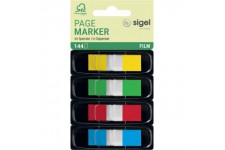SIGEL HN495 Marque-pages adhesifs en papier film transparent, en distributeur Z, 144 feuilles 4,3 x 1,2 cm, Color-Ti