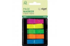 SIGEL HN489 Marque-pages adhesifs en papier film transparent, en distributeur Z, 200 feuilles 4,5x1,2 cm, 5 couleurs