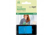 SIGEL HN484 Marque-pages adhesifs en papier film transparent, en distributeur Z, 50 feuilles de 4,5 x 2,5 cm, bleu f