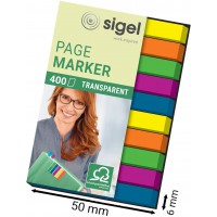 SIGEL HN617 Marque-pages ou surligneurs de texte en film transparent, 400 feuilles de 5 x 0,6 cm, 5 couleurs