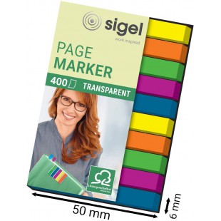 SIGEL HN617 Marque-pages ou surligneurs de texte en film transparent, 400 feuilles de 5 x 0,6 cm, 5 couleurs