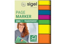 SIGEL HN616 Marque-pages adhesifs en papier transparent, 2 tailles 5 x 2 cm et 5 x 0,6 cm, 280 feuilles, 5 couleurs