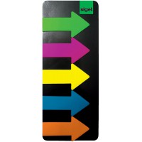 SIGEL HN600 Marque-pages adhesifs en forme de grande fleche, film transparent, 125 index de 2,5 x 4,5 cm, 5 couleurs