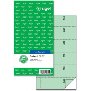 Carnet de bons Sigel BO071, 360 bons a  detacher, vert clair, 10,5 x 20 cm, 2 x 60 feuilles vert clair