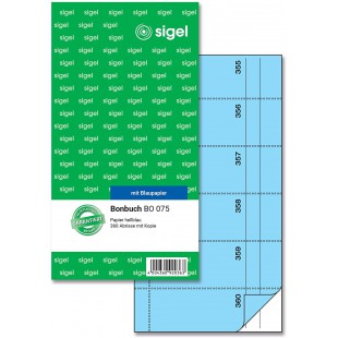 Carnet de bons Sigel BO071, 360 bons a  detacher, vert clair, 10,5 x 20 cm, 2 x 60 feuilles bleu