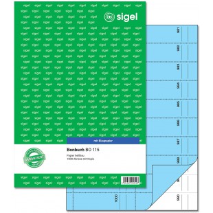 Sigel bo115 billet livre A4 2 x 50 feuilles 1000 tickets avec papier carbone bleu