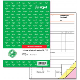 Sigel SD067 Lohnarbeits-Nachweis - Formulaire justificatifs de travail salarie A5, 3 x 40 feuilles, autocopiant