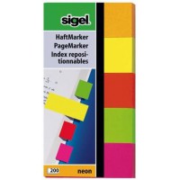 Sigel© Lot de 200 marqueurs adhesifs fluo, orange, jaune, rouge, grn, rose, 20 x 50 mm