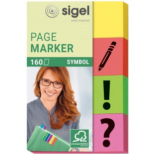 SIGEL HN635 Marque-pages adesifs en papier, 160 feuilles de 5 x 2 cm, 4 couleurs et 4 symboles