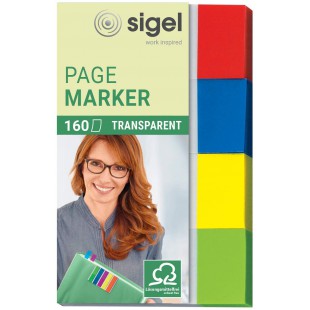 SIGEL HN670 Marque-pages adhesifs en papier transparent, 160 feuilles de 5 x 2 cm, 4 couleurs