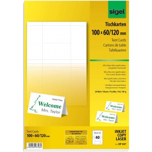 SIGEL DP047 40 Cartes de placement predecoupees, 10 x 6 cm, 185 g/m², blanc