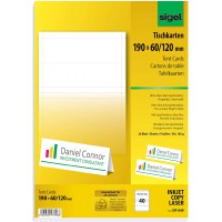 SIGEL DP049 40 Cartes de placement predecoupees, 19 x 6 cm, 185 g/m², blanc