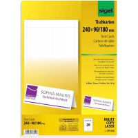 SIGEL DP050 20 Cartes de placement predecoupees, 24 x 9 cm, 185 g/m², blanc