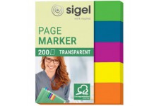 SIGEL HN615 Marque-pages adhesifs en papier film transparent, 200 feuilles de 5 x 1,2 cm, 5 couleurs