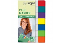 SIGEL HN677 Marque-pages adhesifs en papier film transparent, 280 feuilles de 5 x 1,2 cm, 7 couleurs