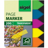 SIGEL HN613 Marque-pages adhesifs en forme de fleche, film transparent, 200 index de 4,5 x 1,2 cm, 5 couleurs