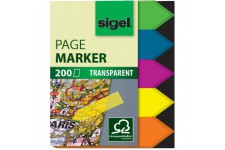 SIGEL HN613 Marque-pages adhesifs en forme de fleche, film transparent, 200 index de 4,5 x 1,2 cm, 5 couleurs