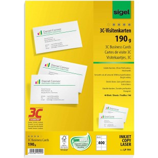 SIGEL LP791 Lot de 400 Cartes de visite, 3C, 8,5 x 5,5 cm, 190 g