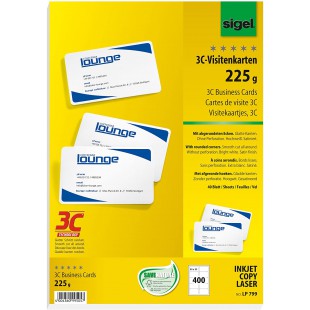 SIGEL LP799 Lot de 400 Cartes de visite a  coins arrondis, 8,5 x 5,5 cm, 225 g