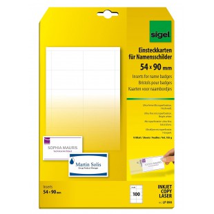 SIGEL LP898 Lot de 100 Cartes pour badges en bristol, 5,4 x 9 cm, 185 g