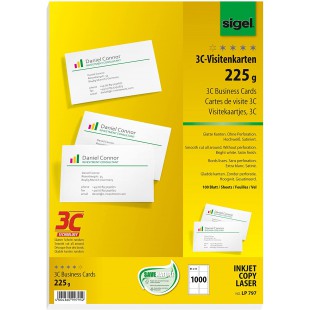 SIGEL LP797 Lot de 1000 Cartes de visite, 3C, 8,5 x 5,5 cm, 225 g