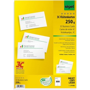 SIGEL LP802 Lot de 800 Cartes de visite, 3C, 8,5 x 5,5 cm, 250 g