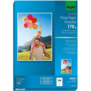 SIGEL IP715 Papier photo Everyday jet d'encre, ultra brillant, format A4 (21 x 29,7 cm), 170 g/m², 100 feuilles