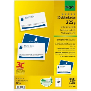 SIGEL LP850 Lot de 100 Cartes de visite, 3C, impression recto verso, 8,5 x 5,5 cm, 225 g