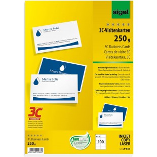 SIGEL LP853 Lot de 100 Cartes de visite, 3C, impression recto verso, 8,5 x 5,5 cm, 250 g