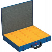 Mallette de rangement en tole d'acier EuroPlus pour petites pieces, avec 24 compartiments et fermeture etanche Bleu 44/24x63 cm