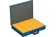 Mallette de rangement en tole d'acier EuroPlus pour petites pieces, avec 24 compartiments et fermeture etanche Bleu 44/24x63 cm