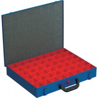 Mallette de rangement en tole d'acier EuroPlus pour petites pieces, avec 48 compartiments et fermeture etanche Bleu 44/48 x 63 c