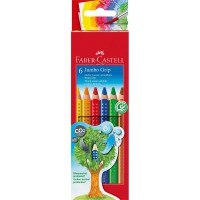 Faber-Castell 110906 JUMBO GRIP Crayons de couleur, etui de 6 (Jaune/orange/rouge/bleu/vert/marron)