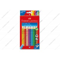 Faber-Castell Crayon de couleur JUMBO GRIP, 12 couleurs assorties dans un etui carton.